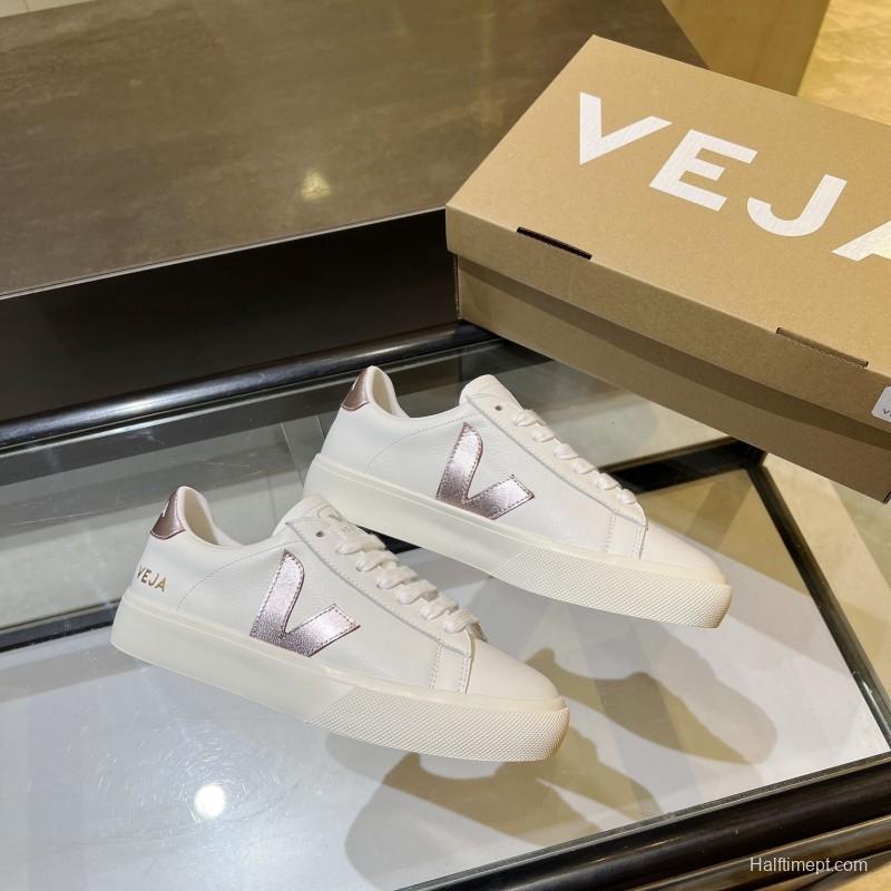 VEJA Classic White Sneakers V Logo Lace-Up Retro Flat Thick Sole Casual Sports Shoes - LY00220/LY00230