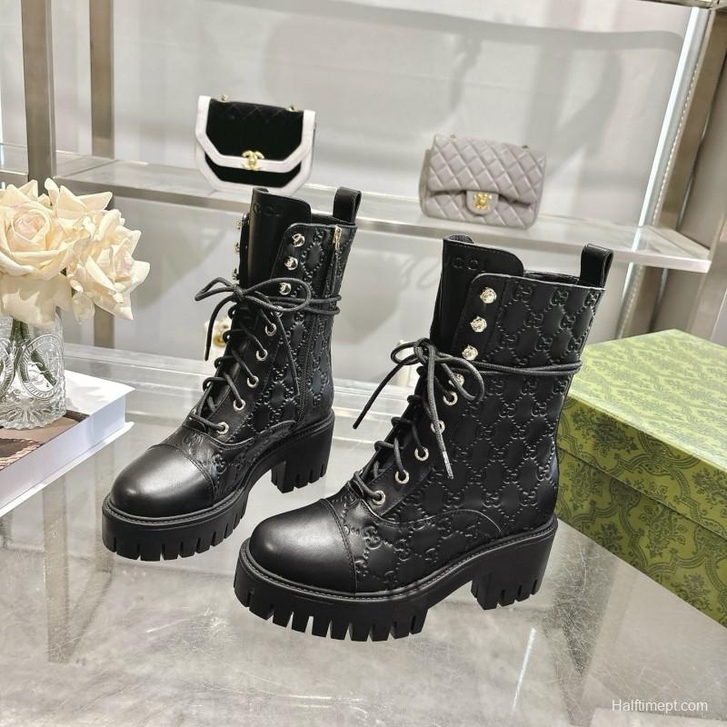 Gucci GG Lace-Up Ankle Boots in Calfskin - LY00380