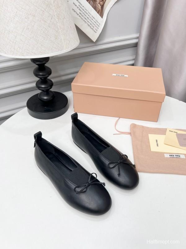 Miu Miu Ballerina Flats with Bow Mary Jane Design - LY00260