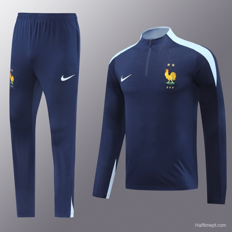 2025 France Royal Blue Half Zipper Jacket+Long Pants