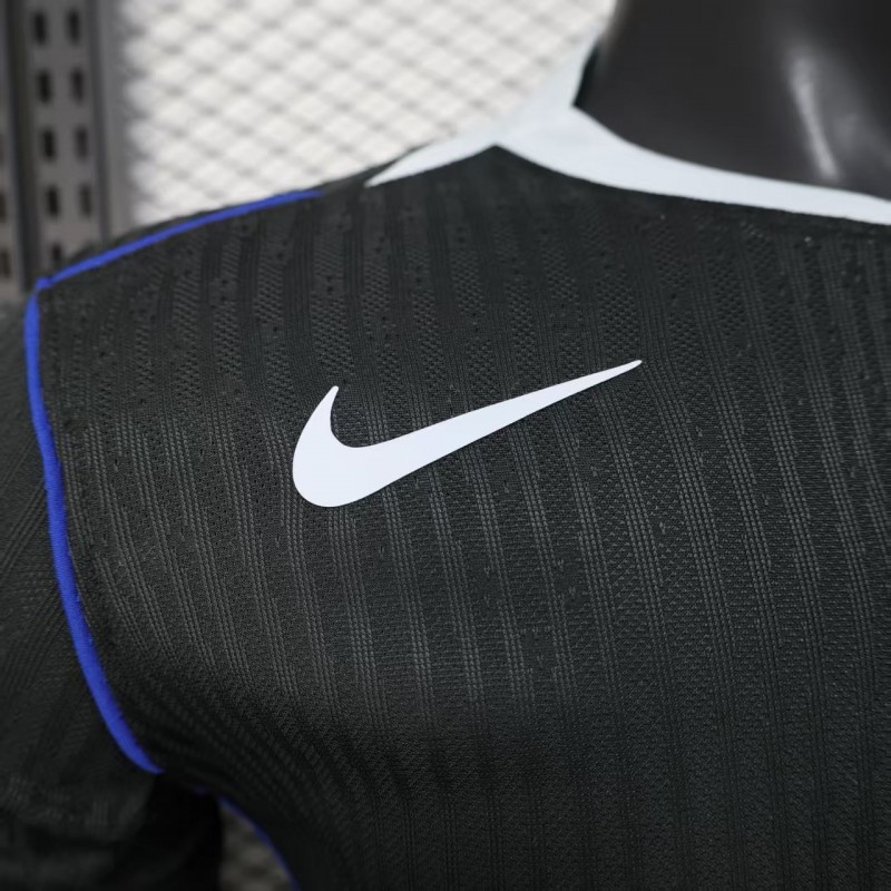 25/26 Player Version  Chelsea Away Dark Gray with Vertical Stripe Texture and Blue Piping Jersey