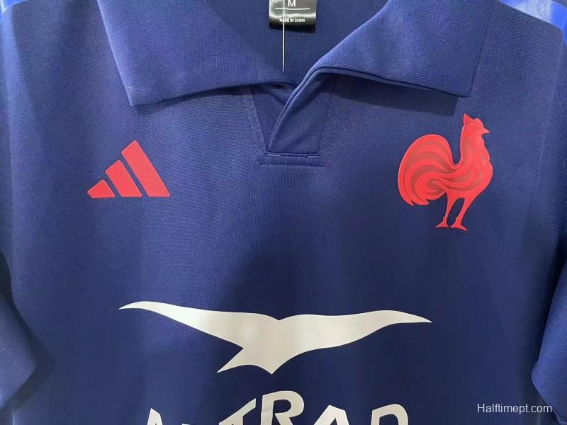 2025 France Navy Blue with Tricolor Stripes Home Jersey