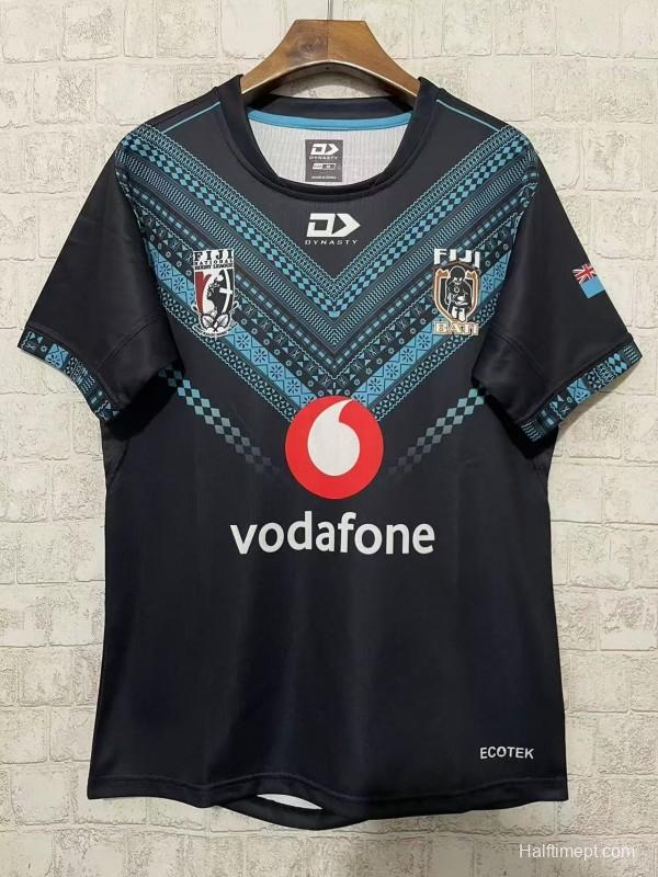 2026 Fiji Bati Black with Blue Tribal Pattern Jersey