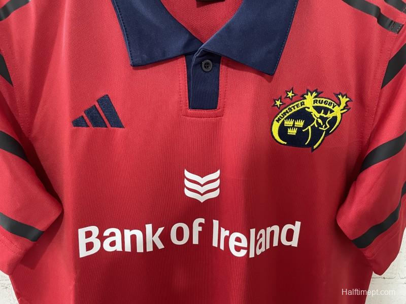 25/26 Munster Rugby Red with Navy and Grey Stripes Jersey