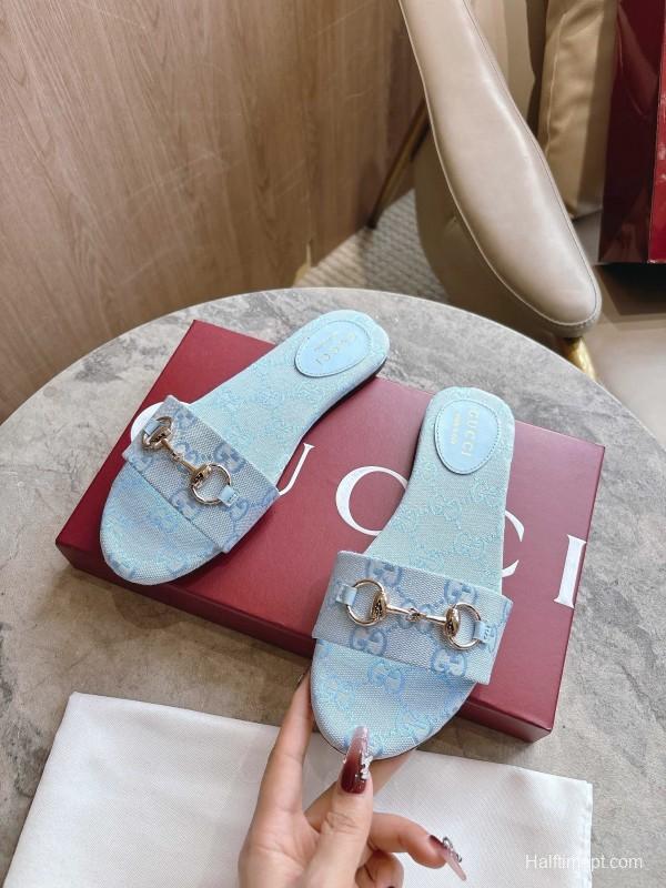 Gucci 2025/SS Leather Mule Sandals with Light Gold Horsebit Detail - LY00280