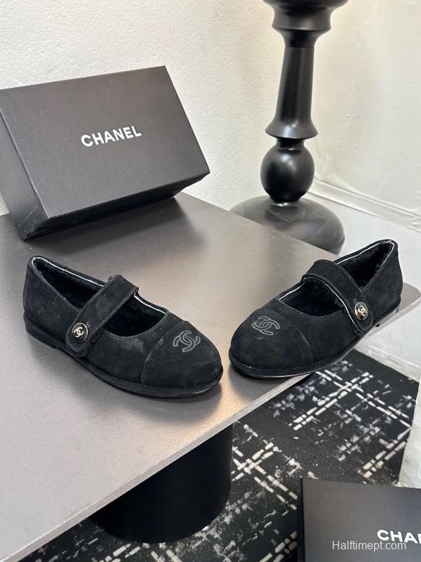 Chanel 2025 SS New French Mary Jane Flat Shoes with Fur - KFY00300
