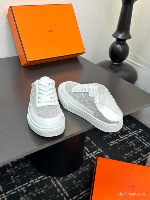 Hermes Deep Series Couple White Sneakers Casual Skate Shoes - AS00320