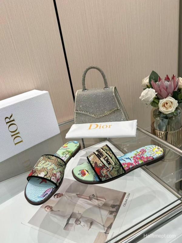 Dior 2025/ss Embroidered Monogram Slippers with Sheepskin Lining - LY00200/LY00240