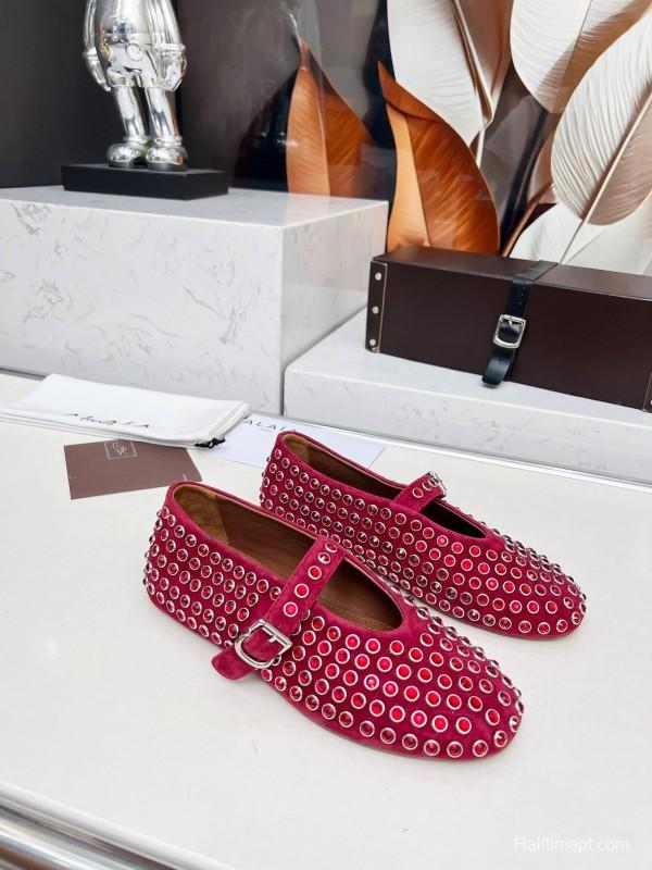 Alaia 2025/SS Crystal-Studded Ballet Dance Shoes with 0.8CM Inner Height - LY00340