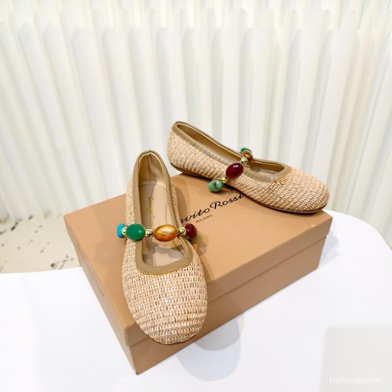 Gianvito Rossi Bohemian Style Turquoise Flat Ballet Shoes - LY00320