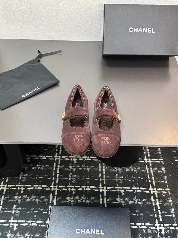 Chanel 2025 SS New French Mary Jane Flat Shoes with Fur - KFY00300