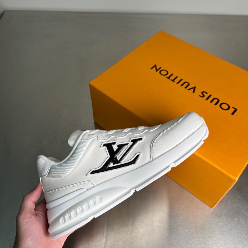 Lv Classic Leather Round Toe Lace-Up Low Top Casual Shoes - YC