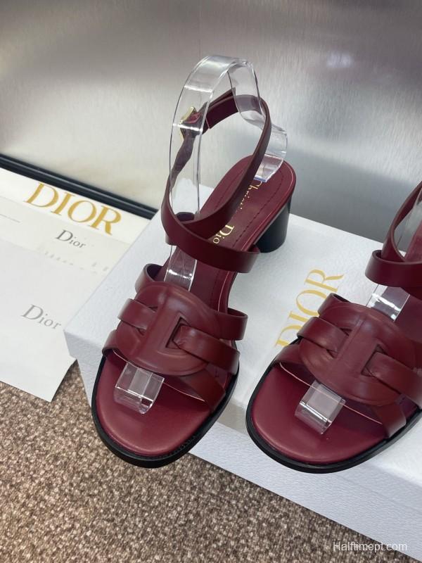 Dior D-Club Jelly Color Hollow Layered Cross Strap Mid Heel Women Shoes - KFY00290