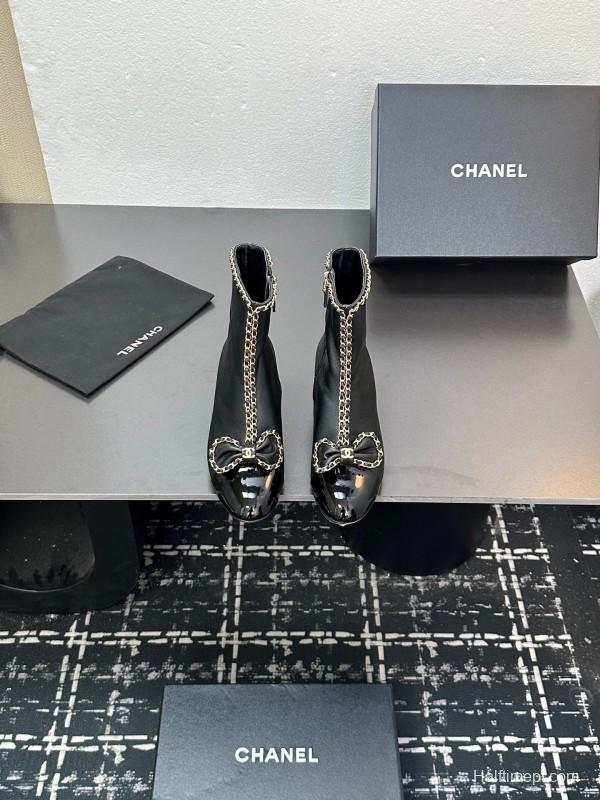 Chanel 2025/SS Chain Bow Chunky Heel Ankle Boots - LY00370
