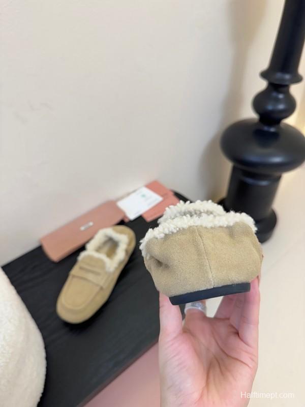 MIUMIU Thick Sole New British Style Wool Loafer Cotton Shoes - KFY00320