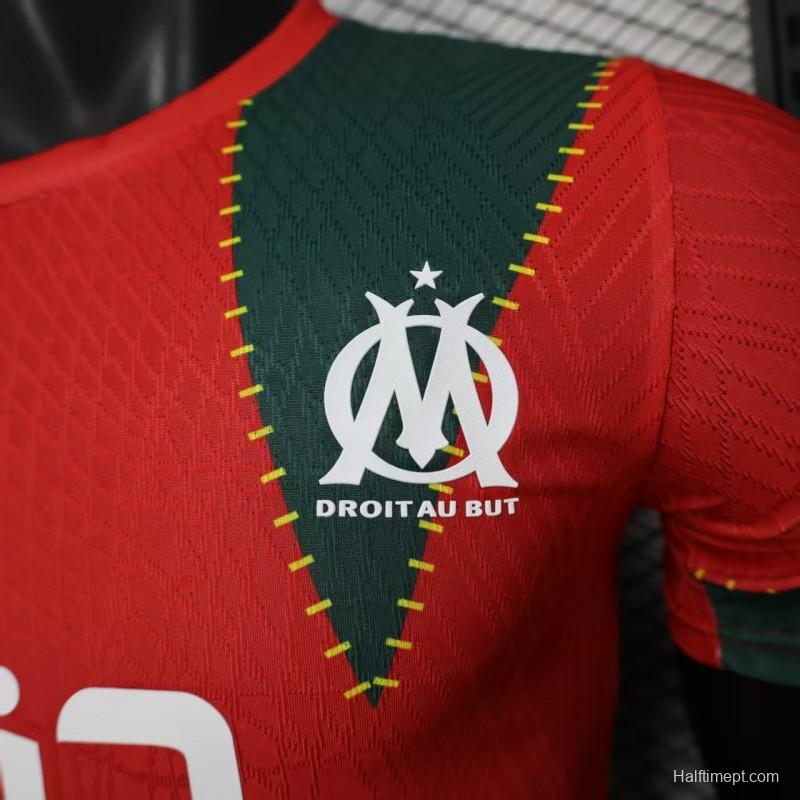 25/26 Player Version Marseille Red and Green with Morocco Flag Design Jersey
