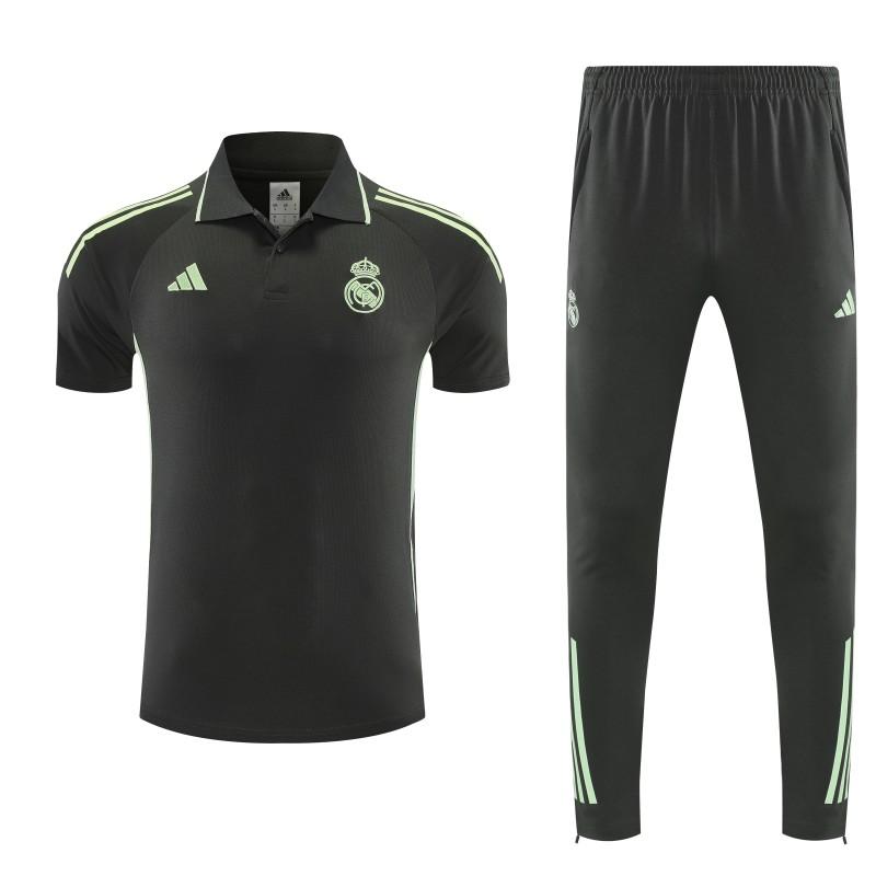 26/27 Real Madrid Black  Polo Training Shirt + Long Pants Tracksuit