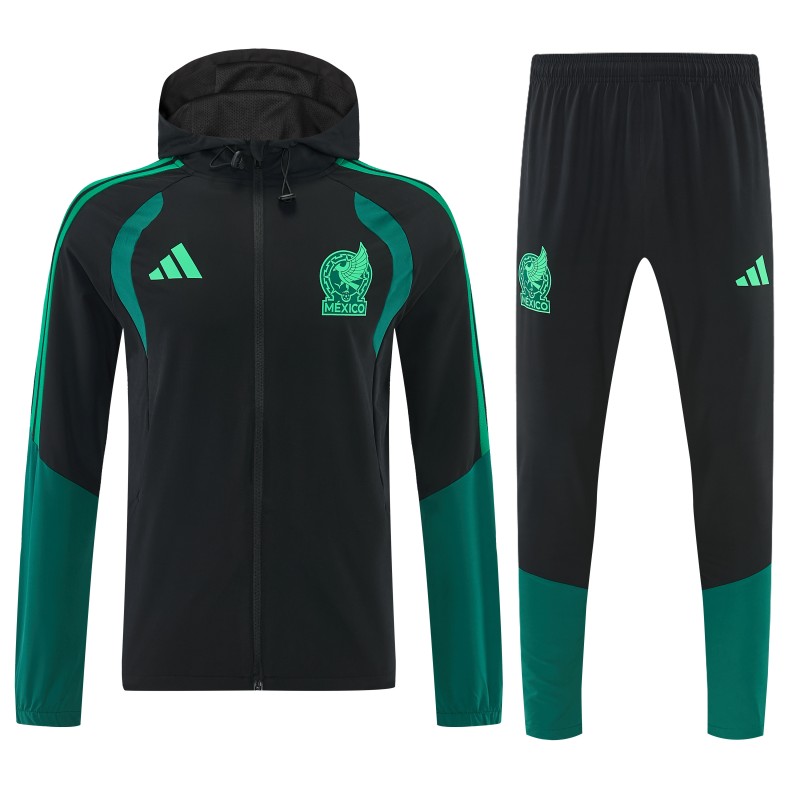 26/27  Mexico Black & Dark Green Full Zipper Hooded Jacket Tracksuit + Long Pants
