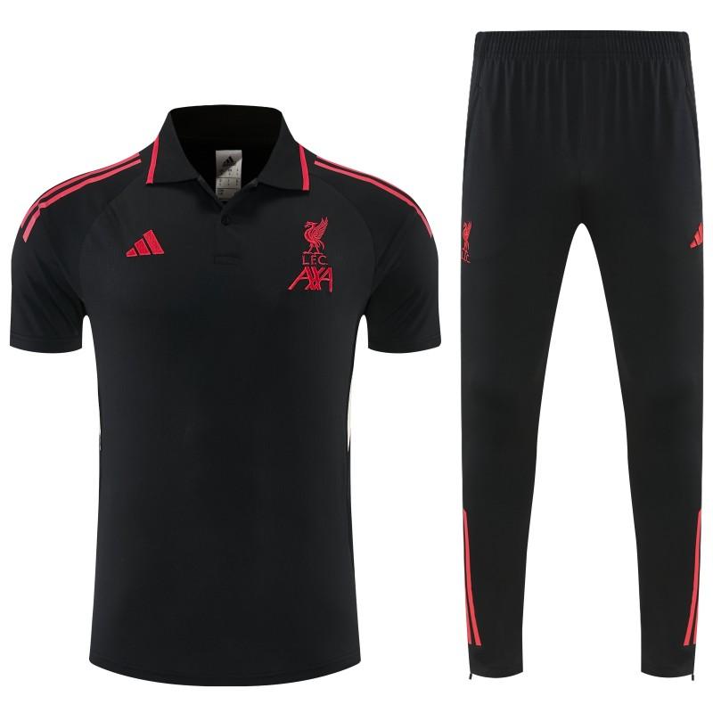 26/27 Liverpool Black Polo Training Shirt + Long Pants Tracksuit