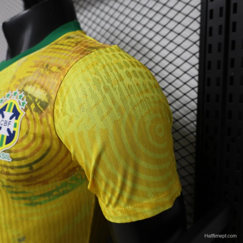 Player Version 2026 Brazil Yellow with Green Ink Splash Special Edition Home Jersey