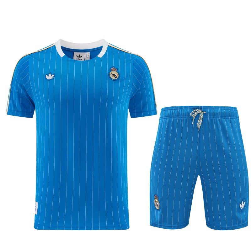 26/27 Real Madrid  Blue Pinstripe  Short Sleeve+Soccer Shorts