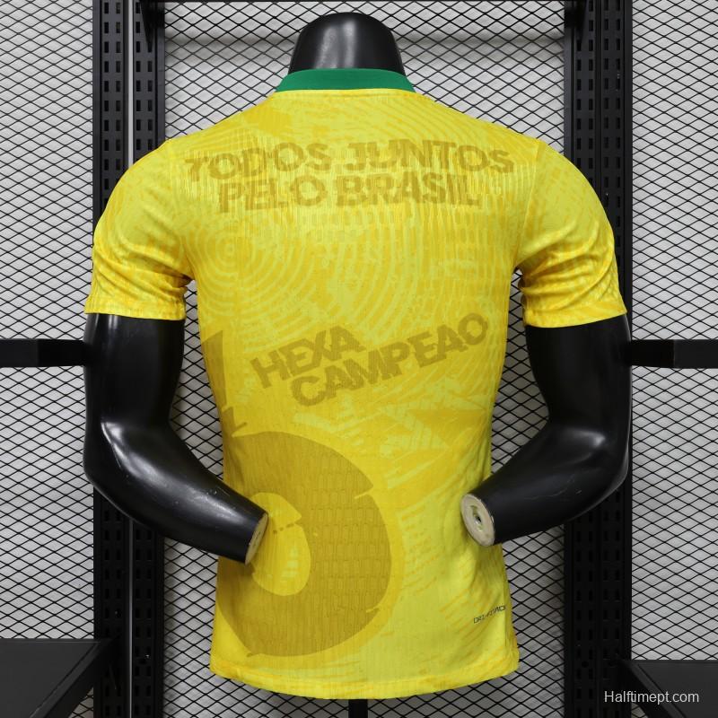 Player Version 2026 Brazil Yellow with Green Ink Splash Special Edition Home Jersey