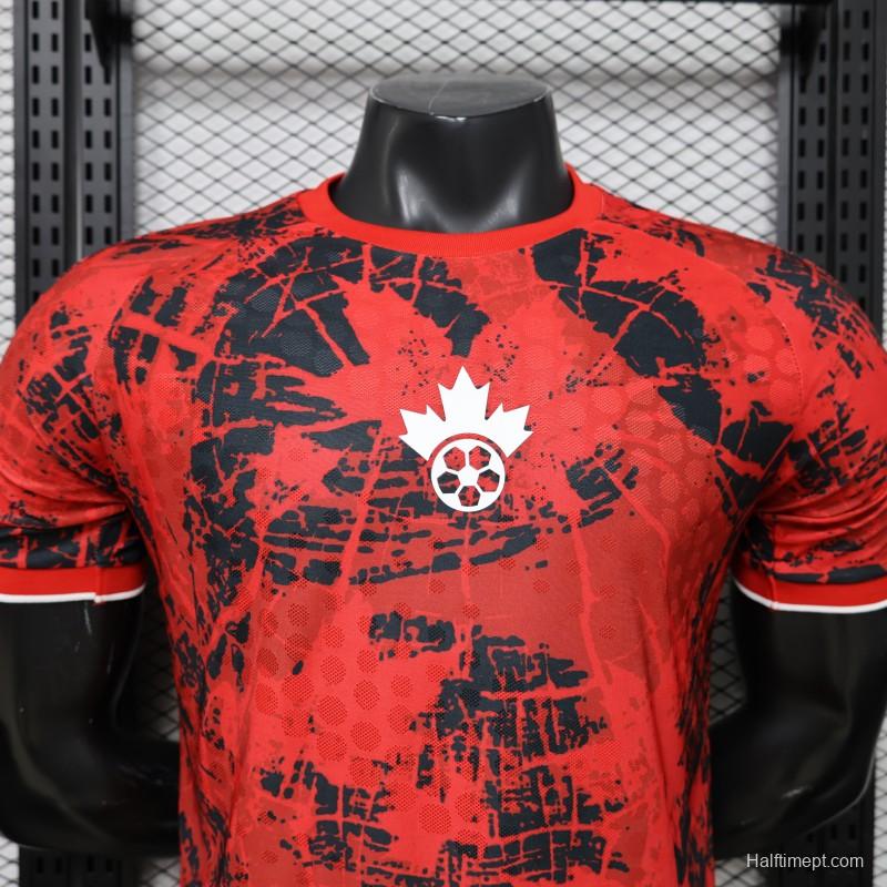 Player Version 2026 Canada National Team Red with Black Grunge Print Home Jersey