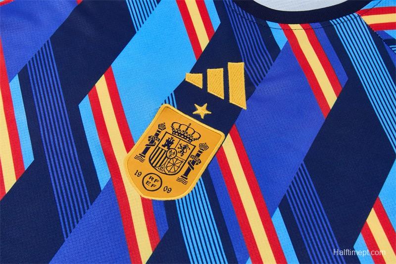 2026 Spain Navy Blue Multi-Color Diagonal Stripe Short Sleeve+Soccer Shorts