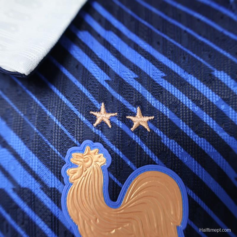 Player Version 2026 France Home Blue with Diagonal Brushstroke Stripe Polo Collar Jersey