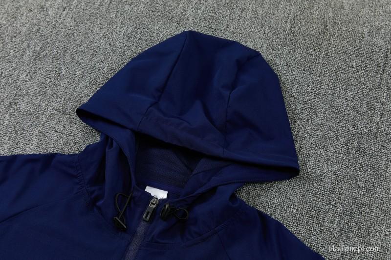 26/27 France Navy Blue Full Zipper Hooded Jacket Tracksuit + Long Pants