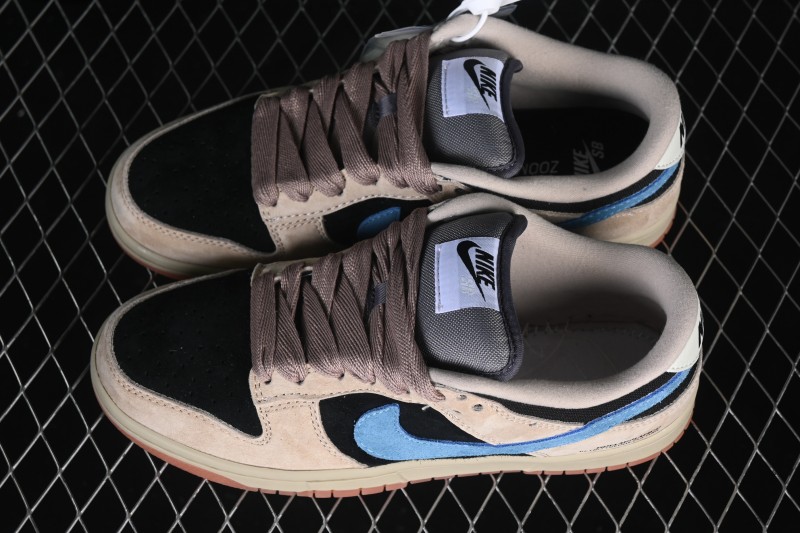 Nike SB Dunk Low Khaki Black Blue Swoosh Low-Top Skateboarding Shoes - HJ0367-200