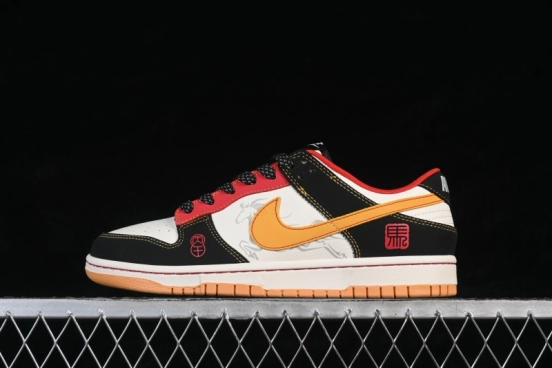 Nike SB Dunk Low Chinese New Year Horse Year Edition Black Gold Red Color Blocking High-End Custom Low-Top Casual Skateboarding Shoes - QW5288-107