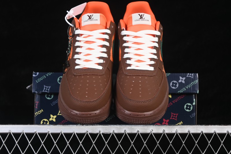 Nike Air Force 1 '07 Low Collaboration Sneakers in Orange Brown and Sage Green Casual Court Shoes - DF0188-126