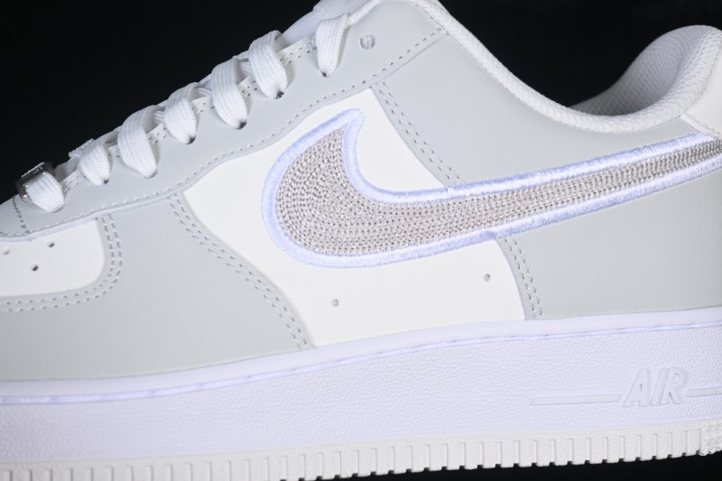 Nike Air Force 1 '07 Low White Grey Embroidery Casual Skateboard Shoes - IB6842-100