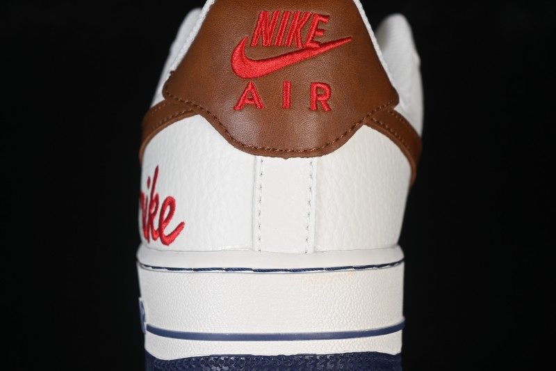 Nike Air Force 1 '07 Low Casual Sneakers with Cream White Brown Red Colorway - NH0601-541