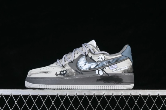 Nike Air Force 1 '07 Low Hand-Drawn Graffiti Skateboarding Shoes with Retro Washed Leather - DB3310-333