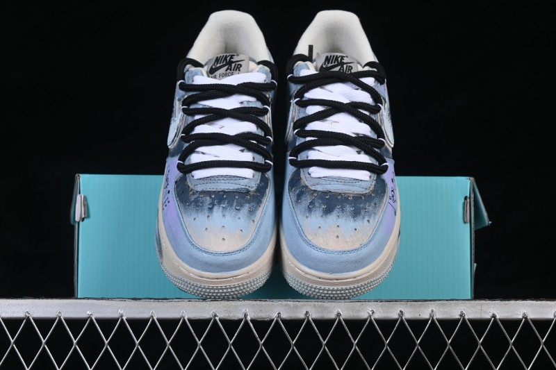 Nike Air Force 1 '07 Low 'Midnight Starburst' Hand-Painted Graffiti Sneakers with Retro Worn Aesthetic - ZB2121-120