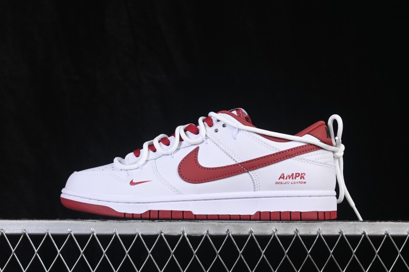 Nike SB Dunk Low White Red Swoosh Lacing Low-Top Skateboarding Shoes - WR0620-119