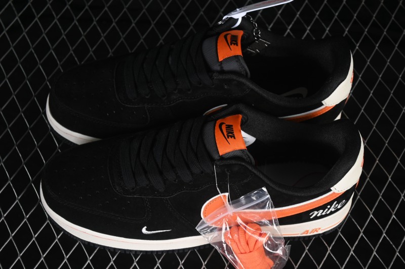 Nike Air Force 1 '07 Low Black and Orange Casual Skateboarding Shoes with Full-Length Air Cushion - FV3694-107