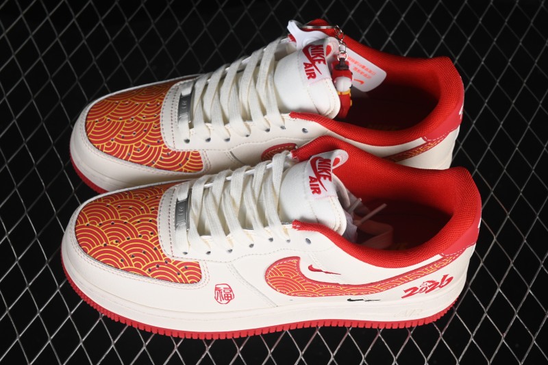 Nike Air Force 1 '07 Low Basketball Shoes with Red and Gold Overlay Design - MZ9588-838