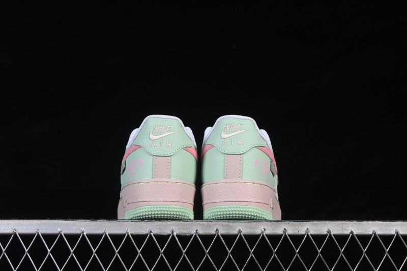 Nike Air Force 1 '07 Low Sneakers with Hand-Drawn Mint and Pink Sweetheart Design - DB3301-909