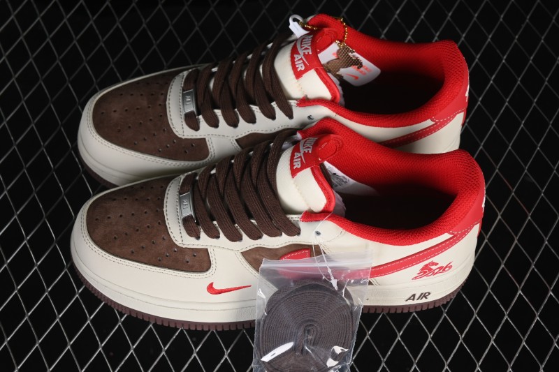 Nike Air Force 1 '07 Low Year of the Horse Brown Red Casual Skateboarding Shoes with Full-Length Air Cushion - XD0028-003