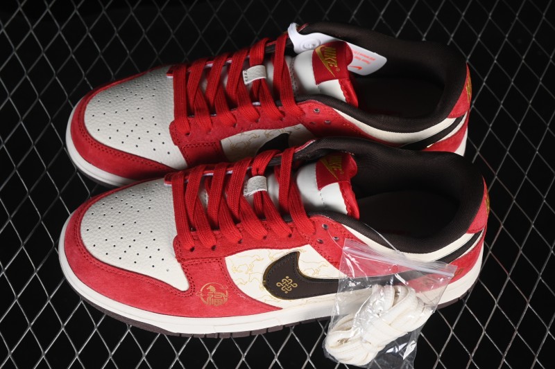 Nike SB Dunk Low Horse Year Limited Edition Red Gold Color Blocking Low-Top Casual Skateboarding Shoes - DN3168-013
