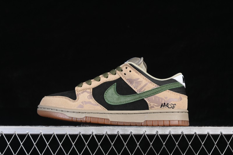 Nike SB Dunk Low Khaki Black Green Swoosh Skateboarding Shoes - HJ0367-200