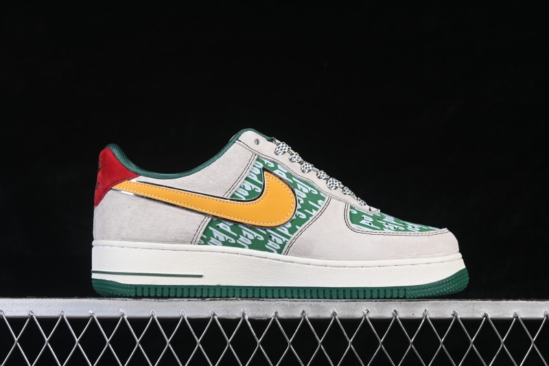 Nike Air Force 1 '07 Low Casual Sneakers with Grey-Green Accents and Full-Length Air Cushion - SY1388-025