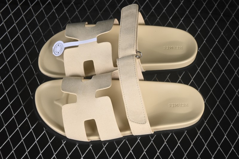 Hermes Chypre Flat Slide Sandals in Sand Color - AJE5
