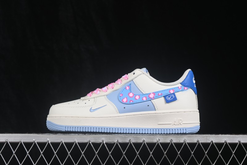 Nike Air Force 1 '07 Low Hand-Painted Sneakers with Pastel Blue and Pink Bubble Design - DB3301-112