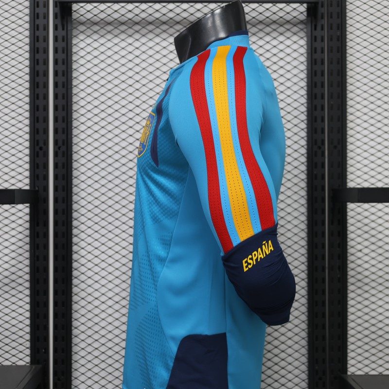 Player Version 2026 Spain Home Light Blue Long Sleeve Jersey