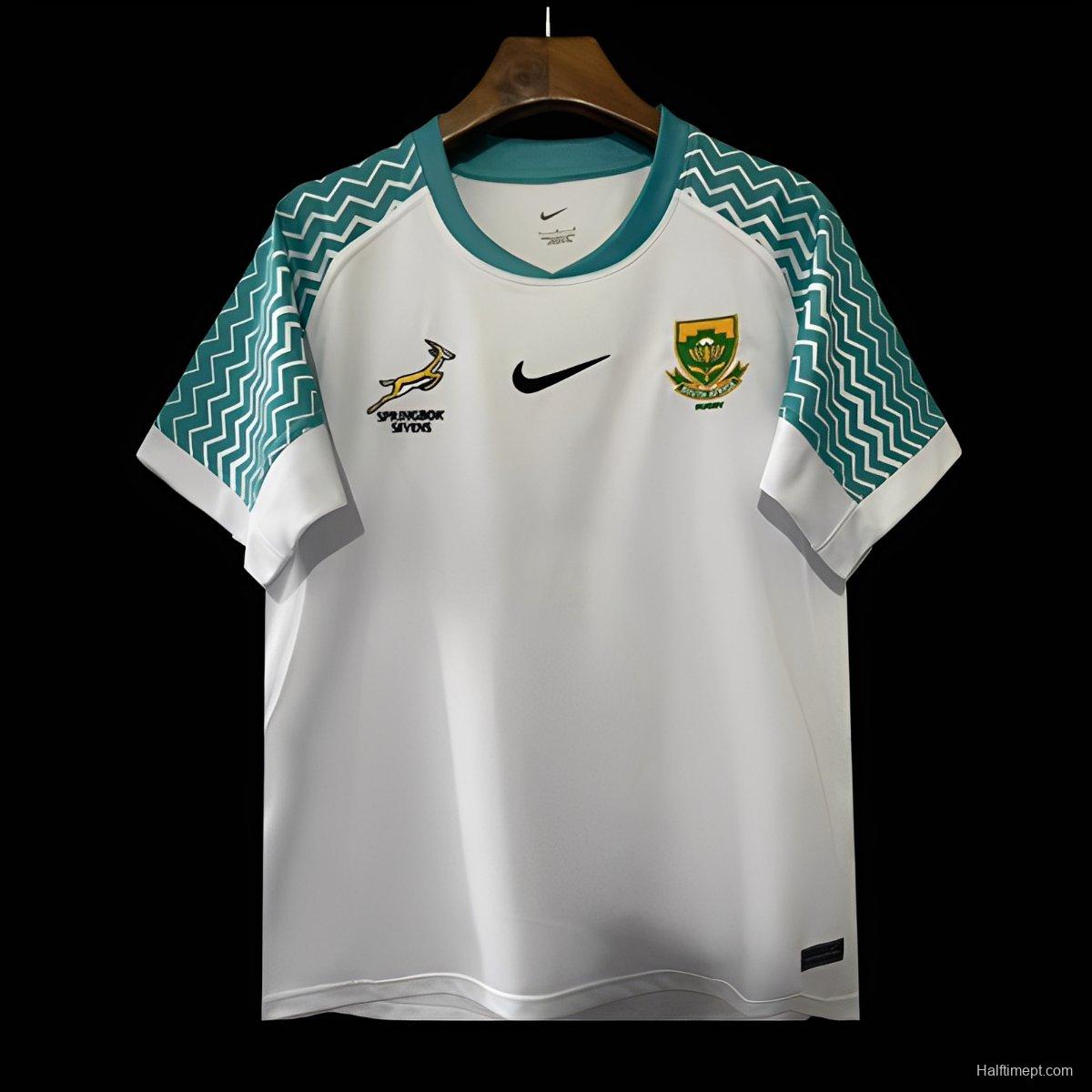 25/26 South Africa Springbok Sevens White with Teal Chevron Sleeves Jersey