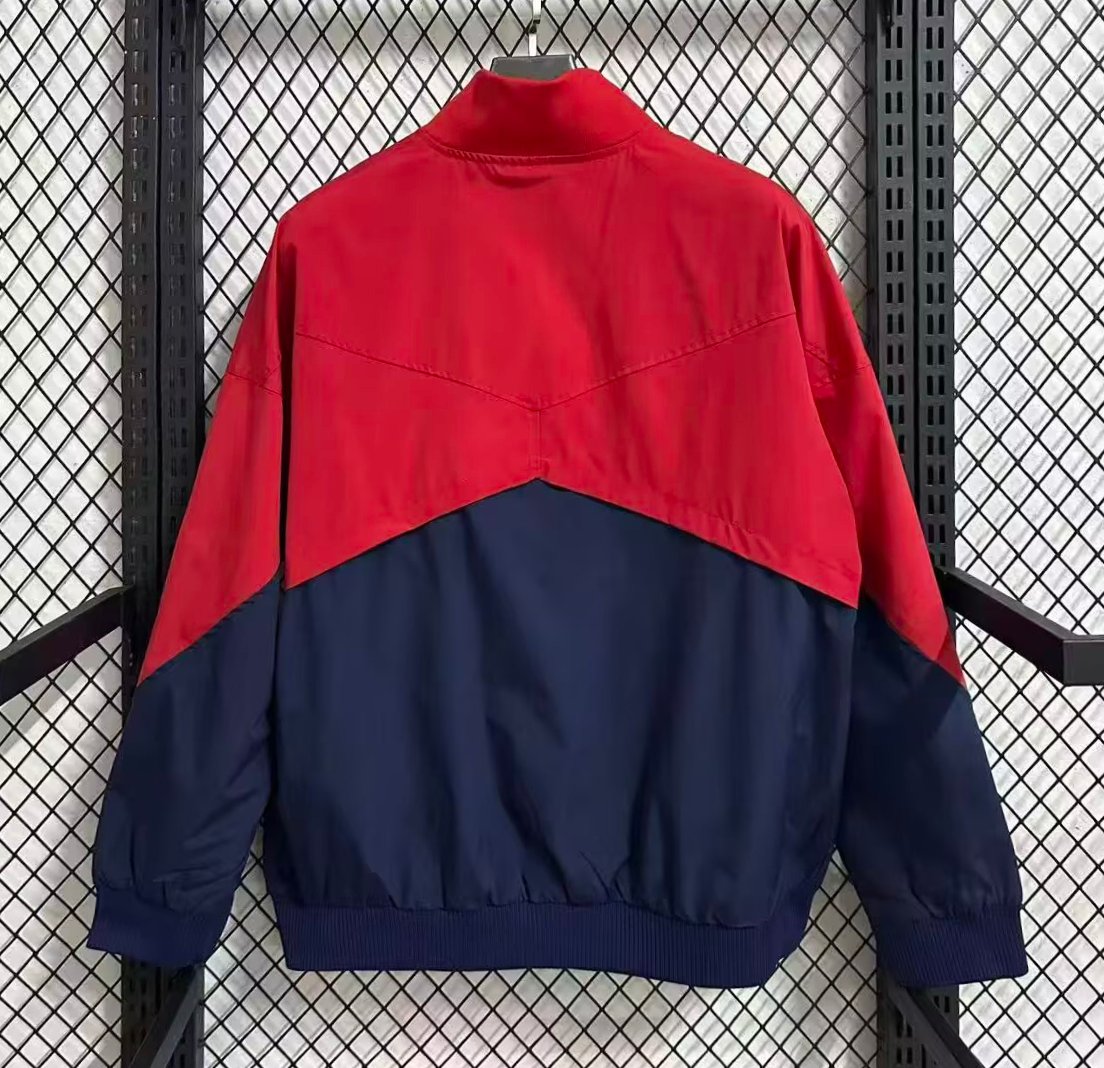 25/26 Barcelona Navy Blue with Red Color Block Full Zipper Windbreaker
